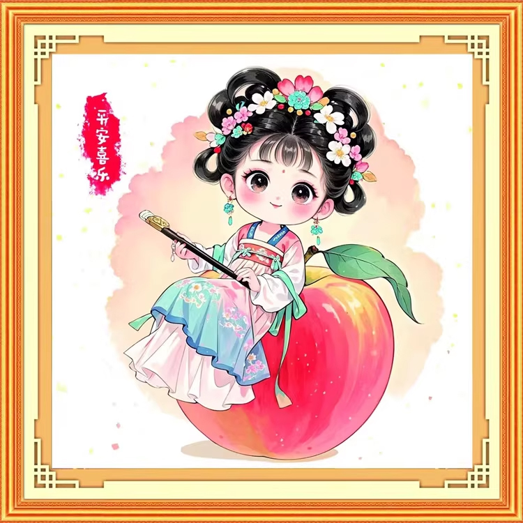 girl-1029 *พร้อมส่ง* ชุดปักครอสติช ลายสาวน้อยแอปเปิ้ล (ปักเต็มผืนผ้า ไม่มีเดินเส้น ผ้า11CTพิมพ์ลาย ปัก 3 เส้นเล็ก) ขนาด 60*60 ซม.ผ้าครอสติช11CTพิมพ์ลายปักบนผ้า ไหมคอตตอน 33 สี ผังลาย เข็ม