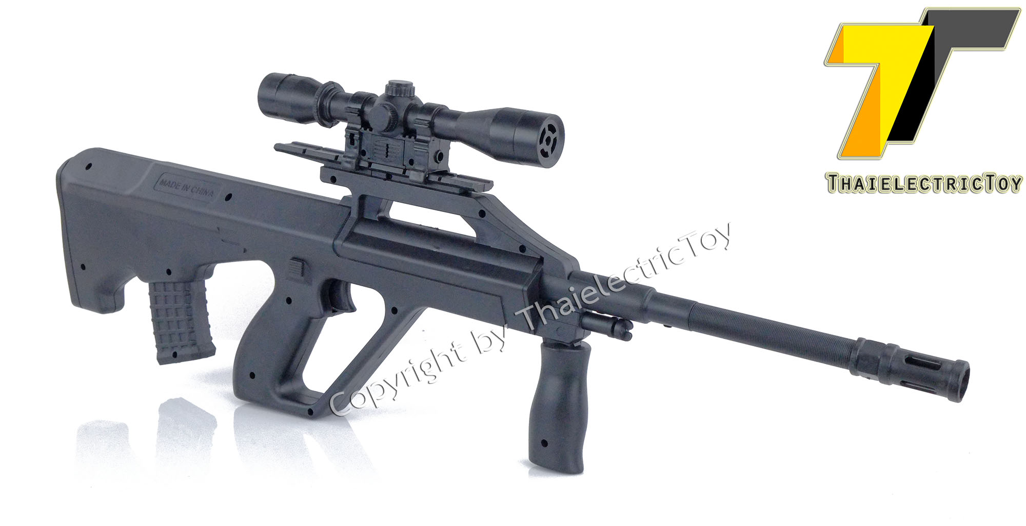 ปืนอัดลมพลาสติก Steyr Aug ยาว 60 เซนติเมตร หนัก 321 กรัม ชักยิงทีล่ะนัด ใช้กระสุนพลาสติกขนาด 6mm