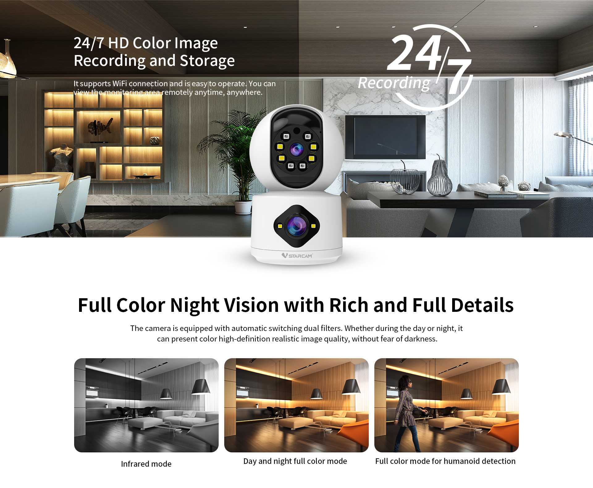 Vstarcam C992DR กล้องวงจรปิดระบบ IP WIFI 2 MP Color Night Vision กล้องเลนส์คู่ มีไมค์และลำโพงในตัว BY BILLIONAIRE SECURETECH C992DR