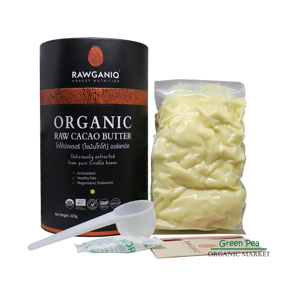 RAWGANIQ โกโก้บัตเตอร์ (ไขมันโกโก้) ออร์แกนิค นำเข้าเกรดA 300g Organic Raw Cacao Butter