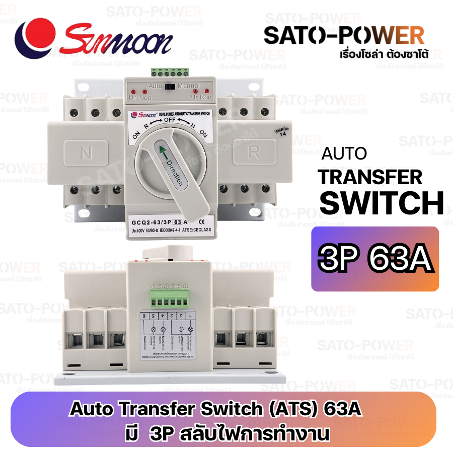 Auto Transfer Switch (ATS) 63A | รุ่น GCQ 2-63 มี 2P 3P 4P สลับไฟการทำงาน | อุปกรณป้องสลับการทำงาน เเบบ AUTO เเละ เเบบ เเมนนวล