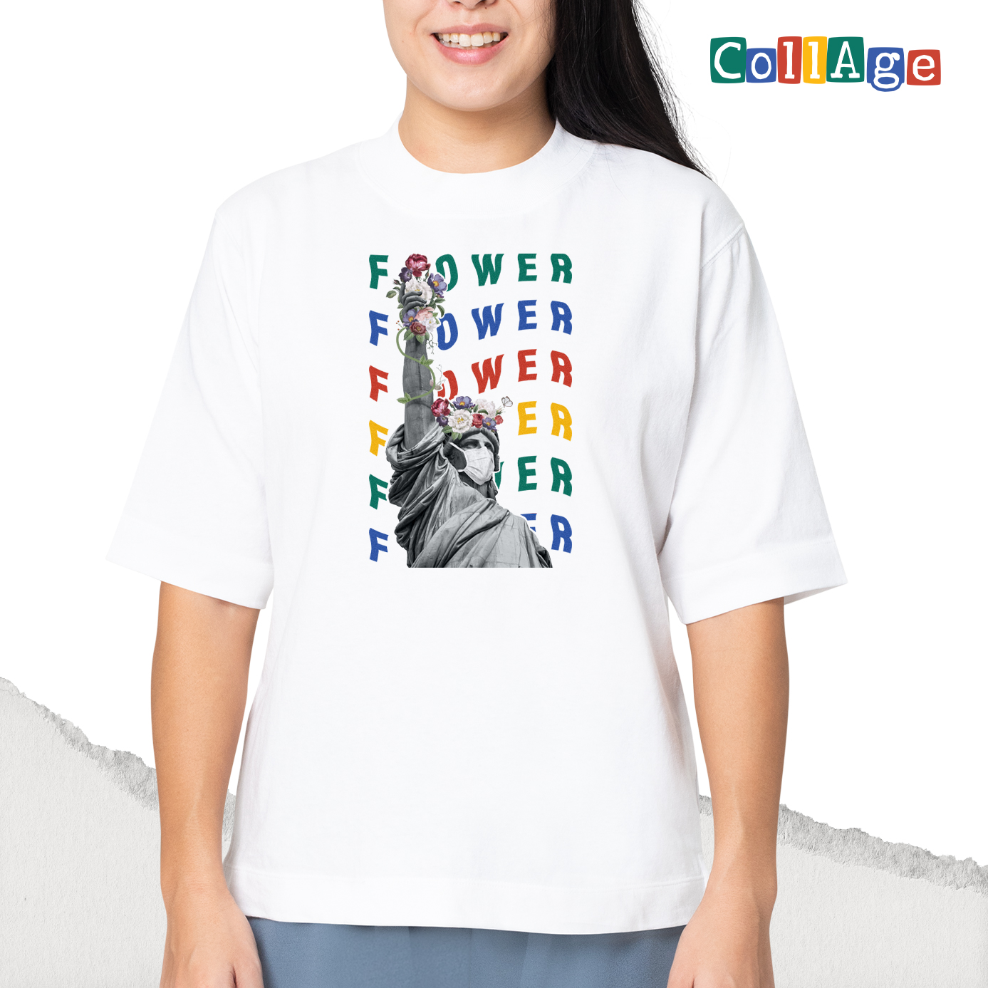 เสื้อยืด พิมพ์ลาย T-SHIRT Collage Flower I CEA00469 สีขาว #เสื้อยืด #Collage #SHOPTER