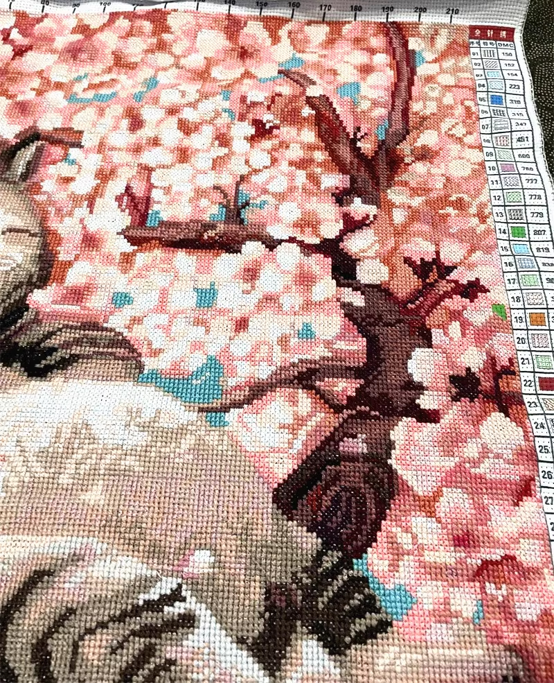 cat-1141 *สินค้าหมด* ชุดปักครอสติช ลายแมวน้อยซากุระ (ปักเต็มผืนผ้า ไม่มีเดินเส้น ผ้า11CTพิมพ์ลาย ปัก 3 เส้นเล็ก) ขนาด 50*65 ซม.ผ้าครอสติช 11CTพิมพ์ลายปักบนผ้า ไหมคอตตอน 30 สี ผังลาย เข็ม