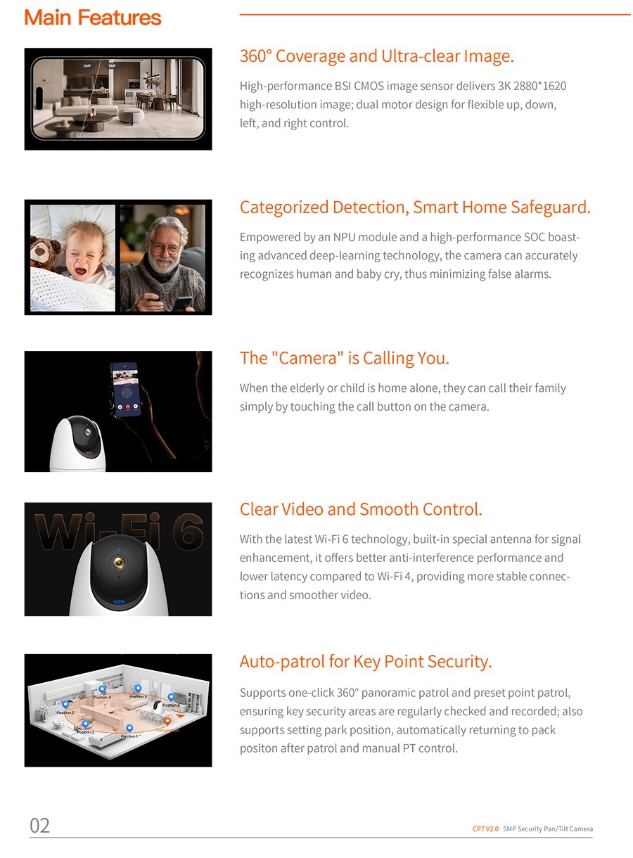 TENDA CP7 V2.0 5MP Security Pan/Tilt Camera, IR, Wi-Fi 6, human detection, cry detection BY BILLIONAIRE SECURETECH CP7