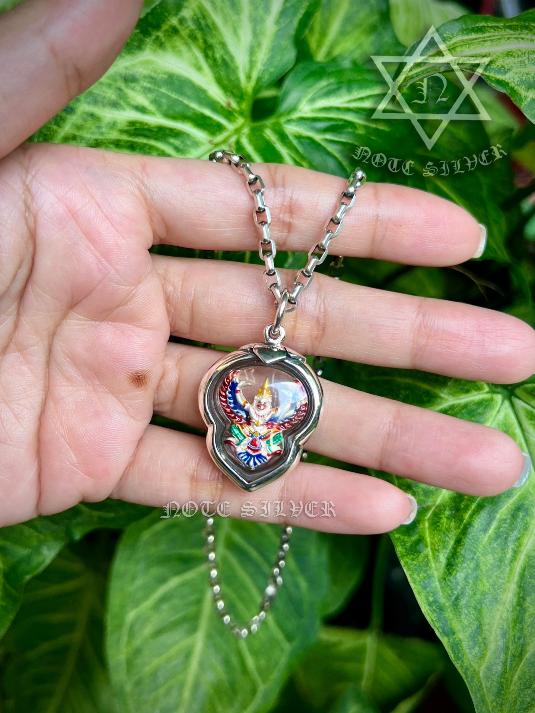 เลี่ยมกรอบผ่าหวายเงินแท้ครุฑSterling Silver 925 NSSV3272