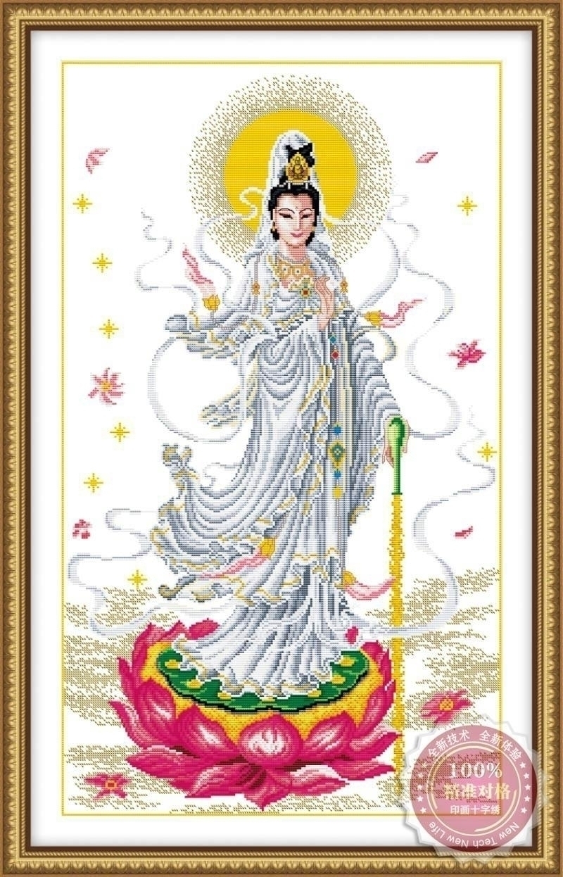 tep-1146 *สินค้าหมด* ชุดปักครอสติช ลายพระโพธิสัตว์กวนอิมปางประทานพร (ผ้า11CT พิมพ์ลาย ปัก 3 เส้นเล็ก) ขนาด 57*90 ซม.ผ้าครอสติช 11CTพิมพ์ลายปักบนผ้า+ไหมคอตตอน 38 สี+ผังลาย+เข็ม