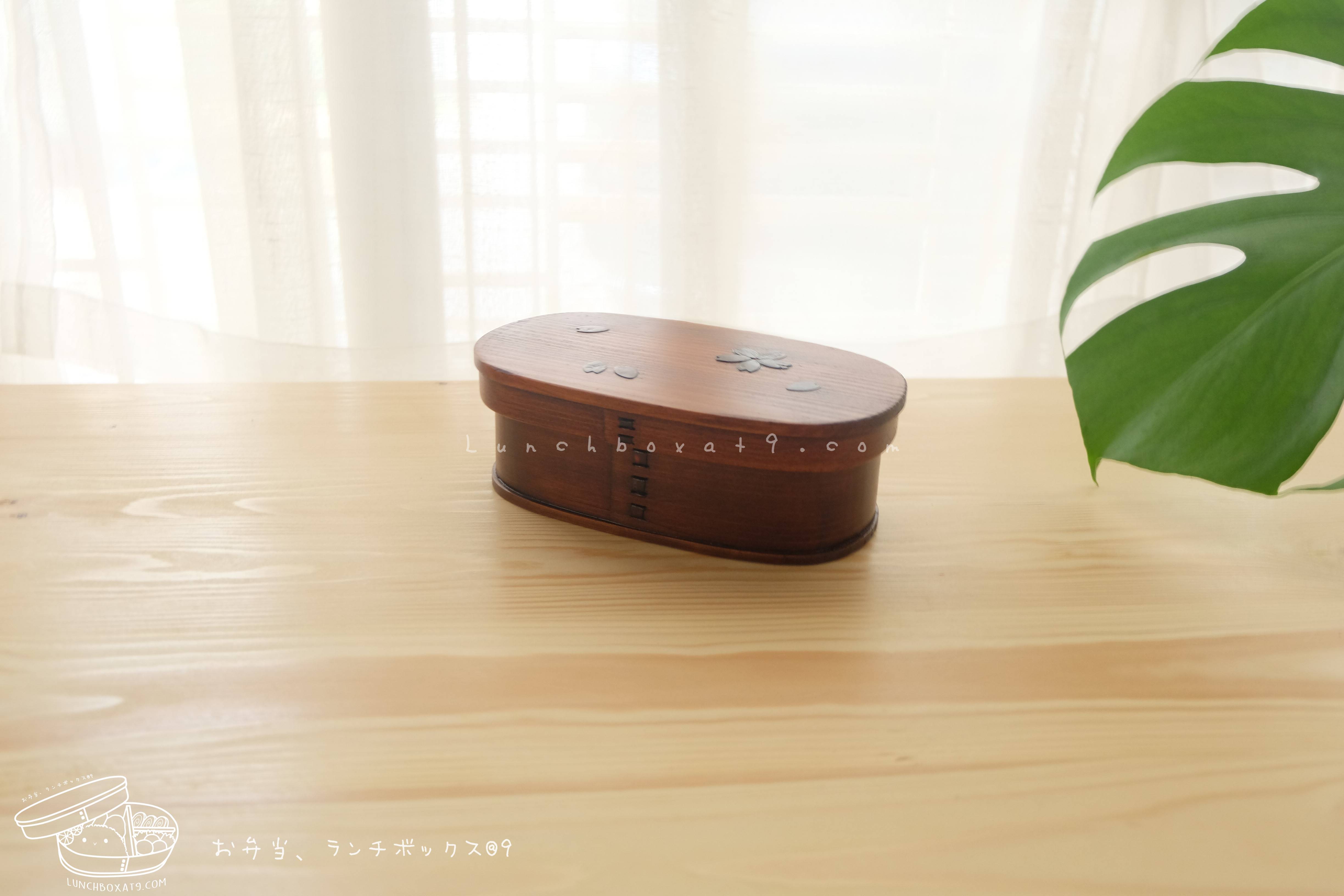 Oval Lacquered Bending magewappa Cherry Blossom Pattern bento box กล่องข้าวญี่ปุ่นทรงรี สีไม้คลาสสิค 1 ชั้น ลายดอกซากุระ