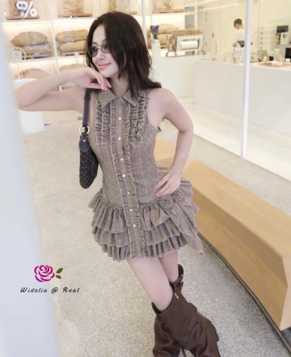 Korea Dress เดรสแขนกุด คอปก กระดุมหน้า กระโปรงเย็บระบายเป็นชั้นๆ