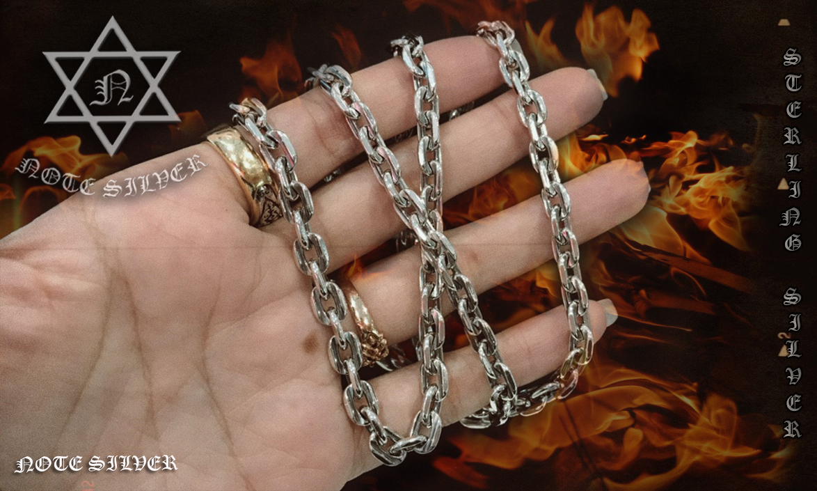 สร้อยเงินแท้ ลายคชกริต Size L รมดำ ตะขอแบบตั้งเดิม 26" Sterling Silver 925 NSNL1186
