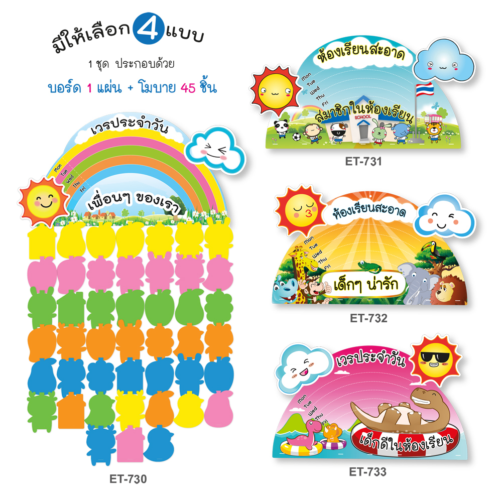 บอร์ดสมาชิกในห้องเรียน แบบโมบาย 45ชิ้น ET-730 ET-731 ET-732 ET-733