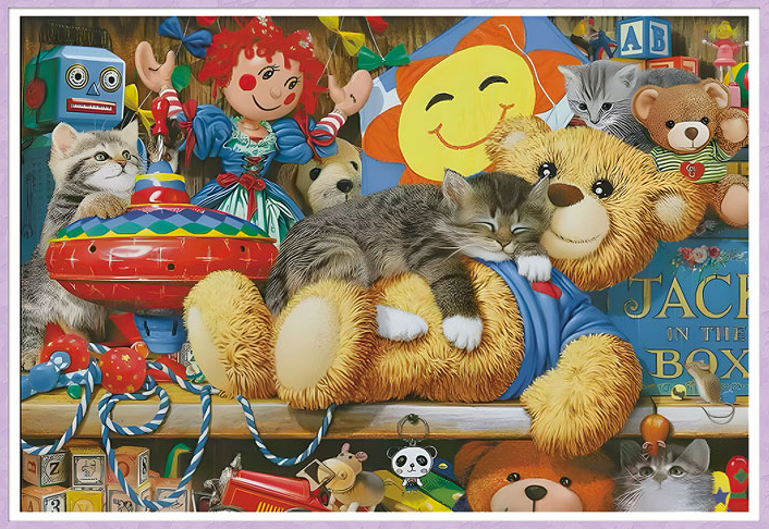 cat-1037 *สินค้าหมด* ชุดปักครอสติช ลายแมวน้อยนอนกอดตุ๊กตาหมี (ปักเต็มผืน ไม่มีเดินเส้น ปักครั้งละ 3 เส้นเล็ก) ขนาด 100*74 ซม.ผ้าครอสติช 11CTพิมพ์ลายปักบนผ้า ไหมคอตตอน 51 สี ผังลาย เข็ม