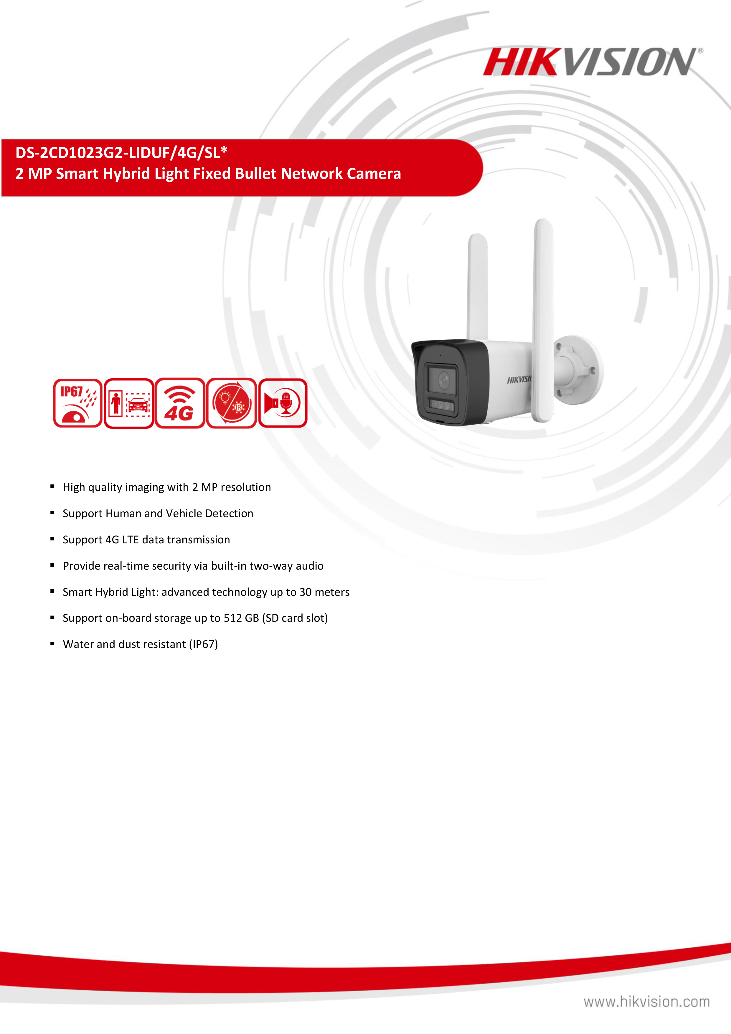 HIKVISION DS-2CD1023G2-LIDUF/4G/SL (2.8 mm.) กล้องวงจรปิดระบบ IP 2 ล้านพิกเซล Smart Hybrid Light + มีไมค์และลำโพงในตัว รองรับซิมการ์ด 4G มีช่องใส่ MicroSD Cartd ได้ BY BILLIONAIRE SECURETECH DS-2CD1023G2-LIDUF/4G/SL (2.8 mm.)