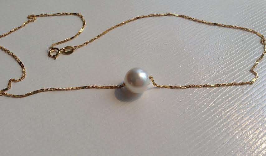 สร้อยอิตาลี 18k ร้อยด้วยไข่มุก south sea ขนาด 10-11มิล กลม สีขาว