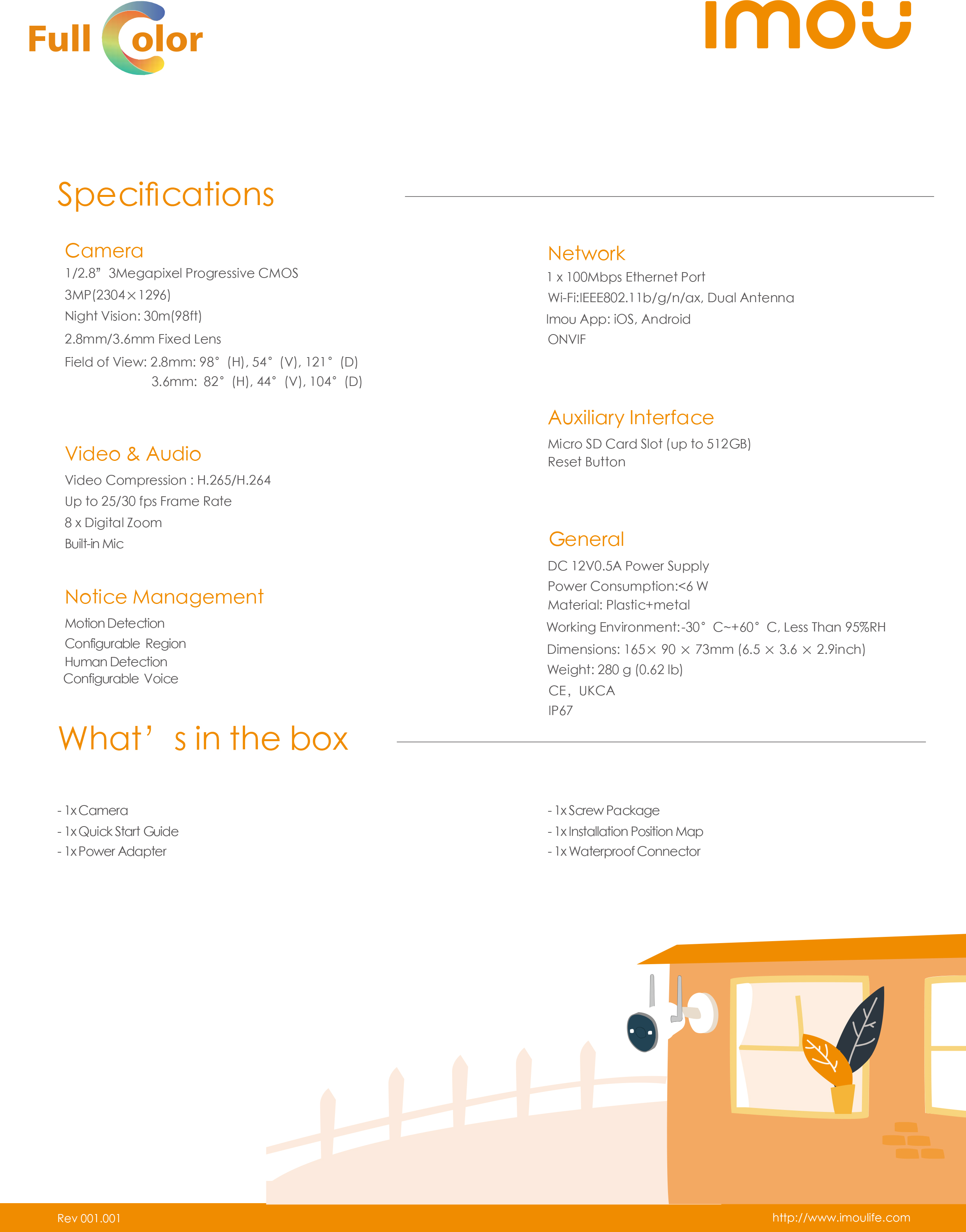 IMOU IPC-F32FP : BULLET 2E 3MP กล้องวงจรปิด WIFI IR 30 M. Full-Color, มีไมค์ในตัว, ติดตั้งภายนอกได้ BY BILLIONAIRE SECURETECH IPC-F32FP