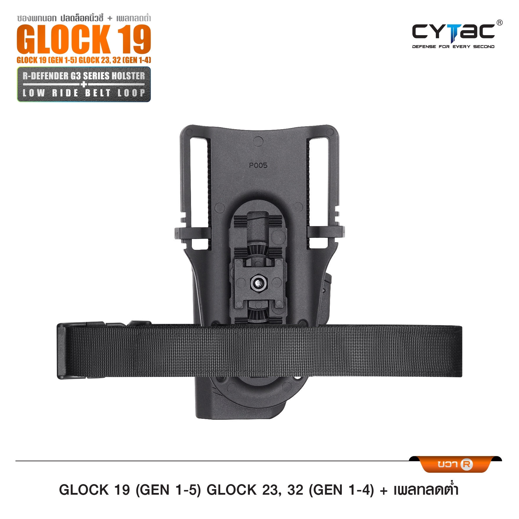 CYTAC ซองพกนอกปลดนิ้วชี้ Glock19 + เพลทลดต่ำ