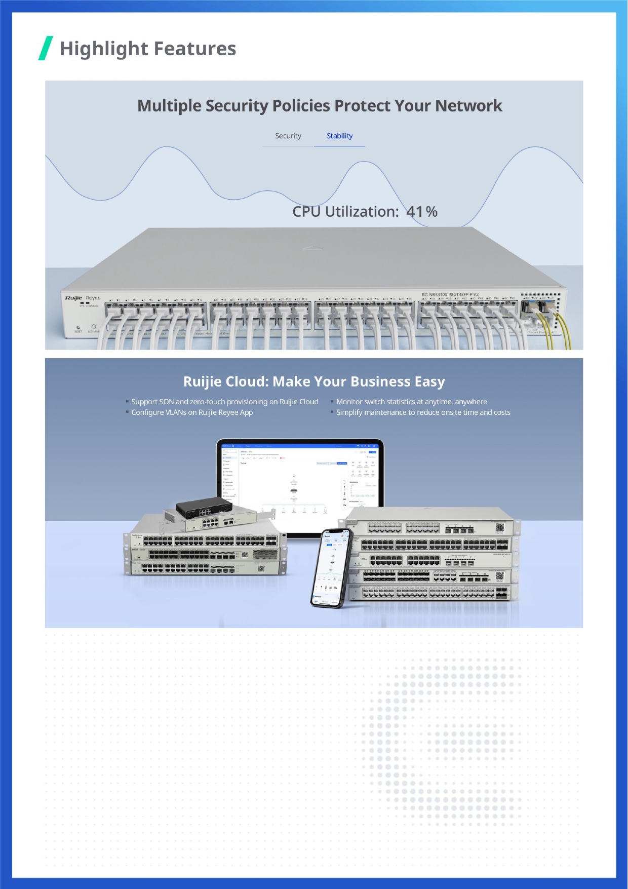 RUIJIE RG-NBS3100-8GT2SFP-P-V2 / 10 Port Gigabit Cloud Manage POE+ Switch Layer 2, 8 Port POE Gigabit + 2 Port SFP 125W BY BILLIONAIRE SECURETECH RG-NBS3100-8GT2SFP-P-V2