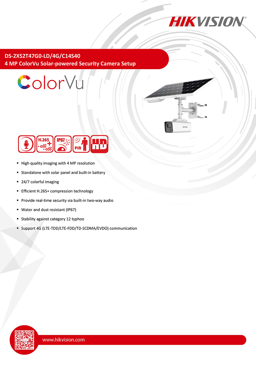 HIKVISION DS-2XS2T47G0-LD/4G/C14S40 กล้องวงจรปิด IP CAMERA 4MP ColorVu Solar-powered 4G ใส่ซิม BY BILLIONAIRE SECURETECH DS-2XS2T47G0-LD/4G/C14S40