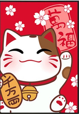cat-2004 *พร้อมส่ง* ชุดภาพติดคริสตัลกลม ลายแมวกวัก (งานติดเต็มภาพ) ขนาด 38*50 ซม.ผ้าแคนวาสลงผังลายเต็ม คริสตัลกลม 10 สี อุปกรณ์ครบชุด
