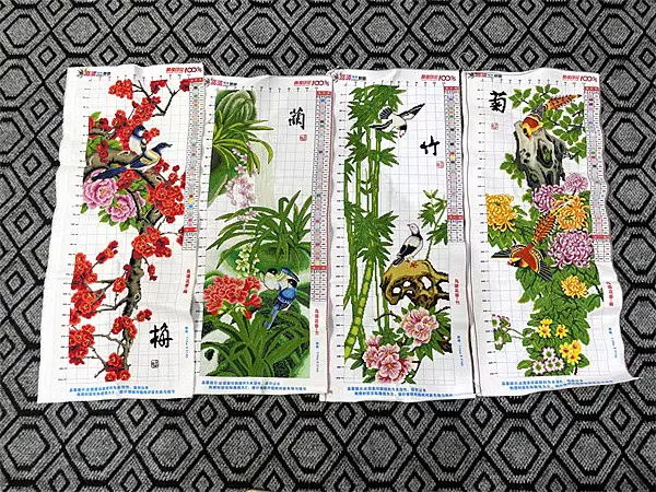 bloom-1016 *พร้อมส่ง* ชุดปักครอสติช ลายนกน้อยกับต้นไผ่ (ปักครั้งละ 3 เส้นเล็ก) ขนาด 40*95 ซม ผ้าครอสติช 11CTพิมพ์ลายปักบนผ้า ไหมคอตตอน 27 สี ผังลาย เข็ม