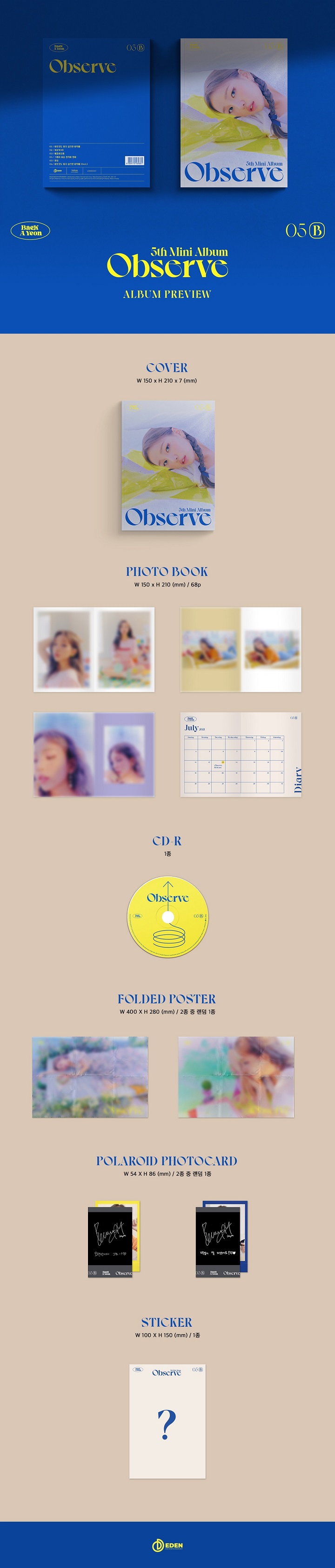 [PRE-ORDER] BAEK A YEON - 5th Mini Album "Observe"
