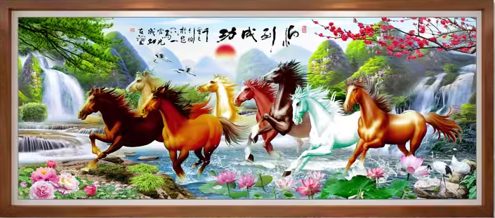 maa-2003 *พร้อมส่ง* ชุดภาพติดคริสตัลกลม ลาย 8 อาชา (งานติดเต็มภาพ คริสตัลเม็ดกลม) ขนาด 120*50 ซม.ผ้าแคนวาสลงผังลายเต็ม เม็ดคริสตัลกลม 42 สี อุปกรณ์ในการติดครบชุด