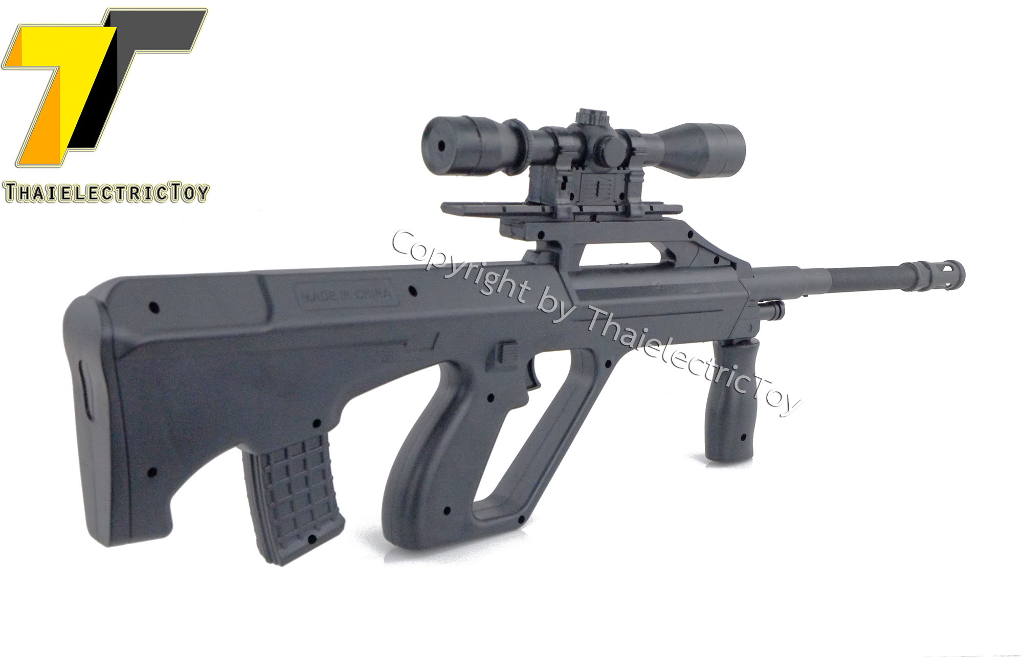 ปืนอัดลมพลาสติก Steyr Aug ยาว 60 เซนติเมตร หนัก 321 กรัม ชักยิงทีล่ะนัด ใช้กระสุนพลาสติกขนาด 6mm