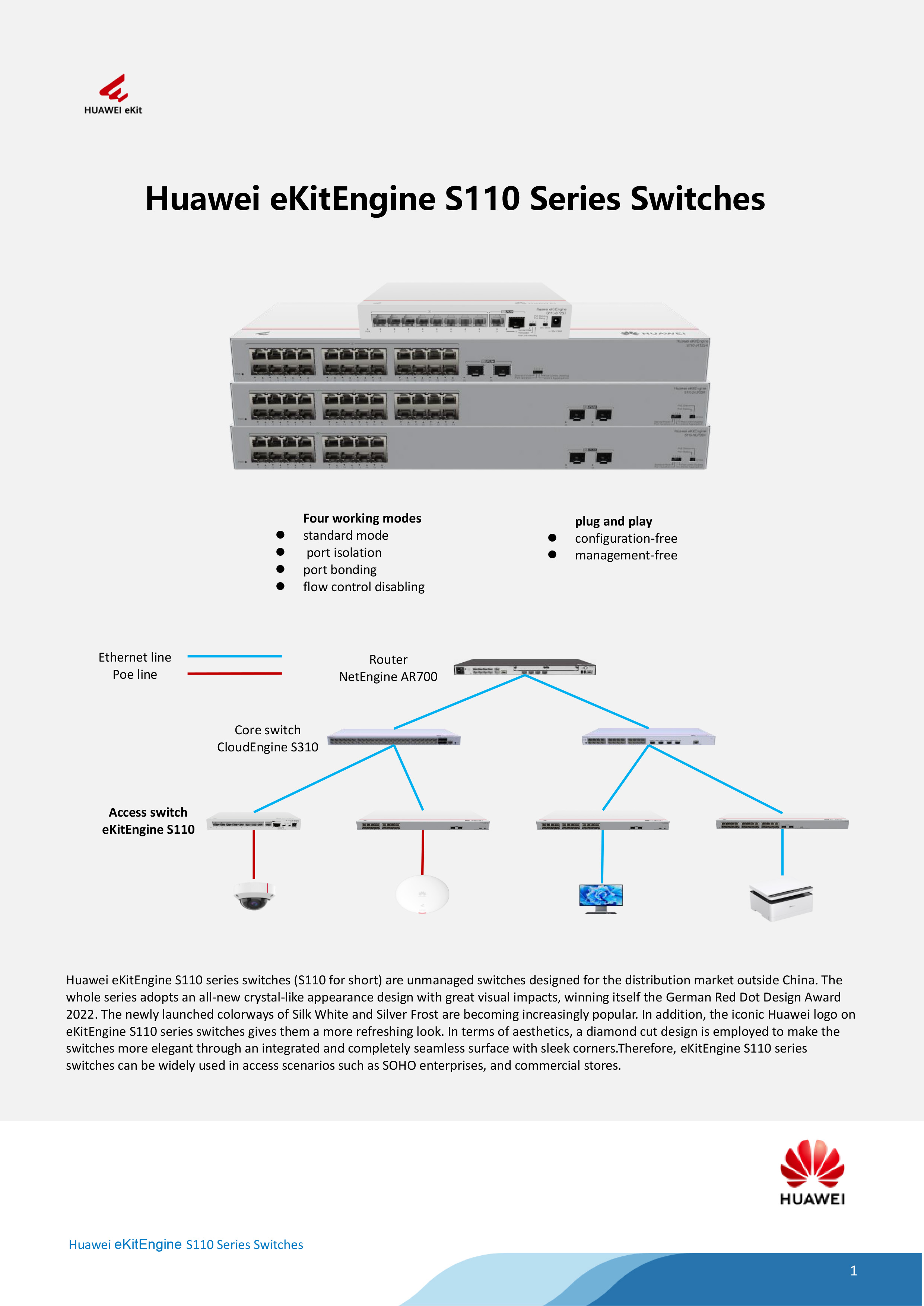 HUAWEI S110-8P2ST(124W) : eKitEngine 8 Port GIGABIT Unmanaged POE Switch + 1 Uplink + 1 SFP Port BY BILLIONAIRE SECURETECH S110-8P2ST