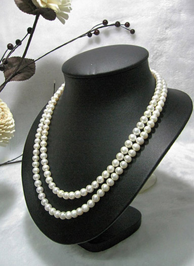 สร้อยคอไข่มุกแท้ 6-7 มิล กลม สีขาว แบบ 2 เส้น