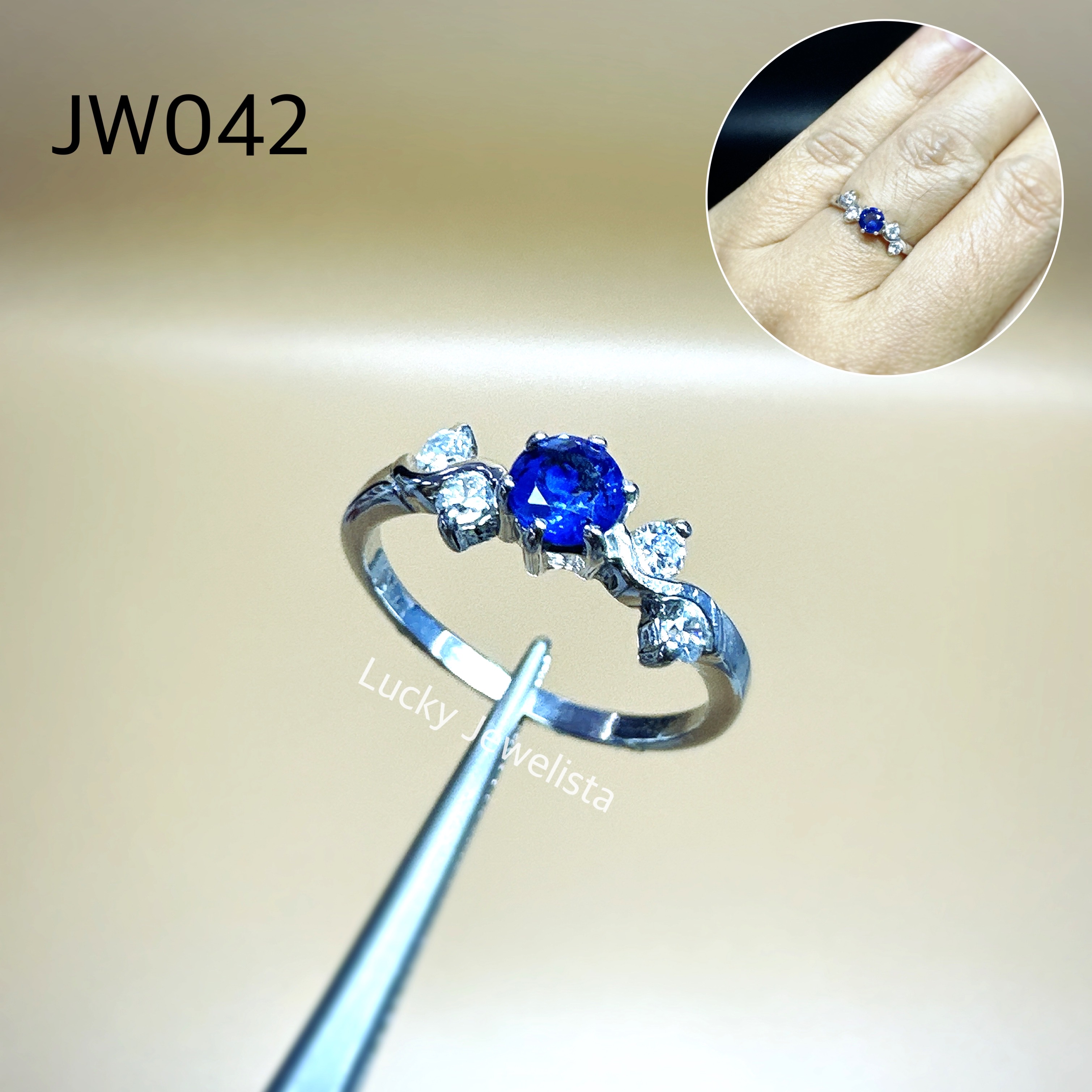 แหวนพลอยไพลิน ซีลอน Blue sapphire เผาเก่า Silver925 น้ำเงิน 4 มิล 1