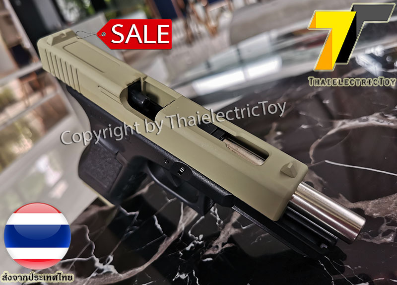 ปืนอัดลมพลาสติกทรง กล็อค 18C แบบชักยิงทีล่ะนัด ขนาดเท่าของจริง ลูกหมดสไลด์ค้างได้ มีเซฟตี้ และช่องคัดปลอก ใช้ลูกกระสุนพลาสติก 6 มิล