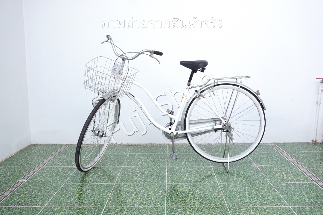 จักรยานแม่บ้านญี่ปุ่น - ล้อ 27 นิ้ว - ไม่มีเกียร์ - ไฟหน้าอัตโนมัติ - สีขาว [จักรยานมือสอง]