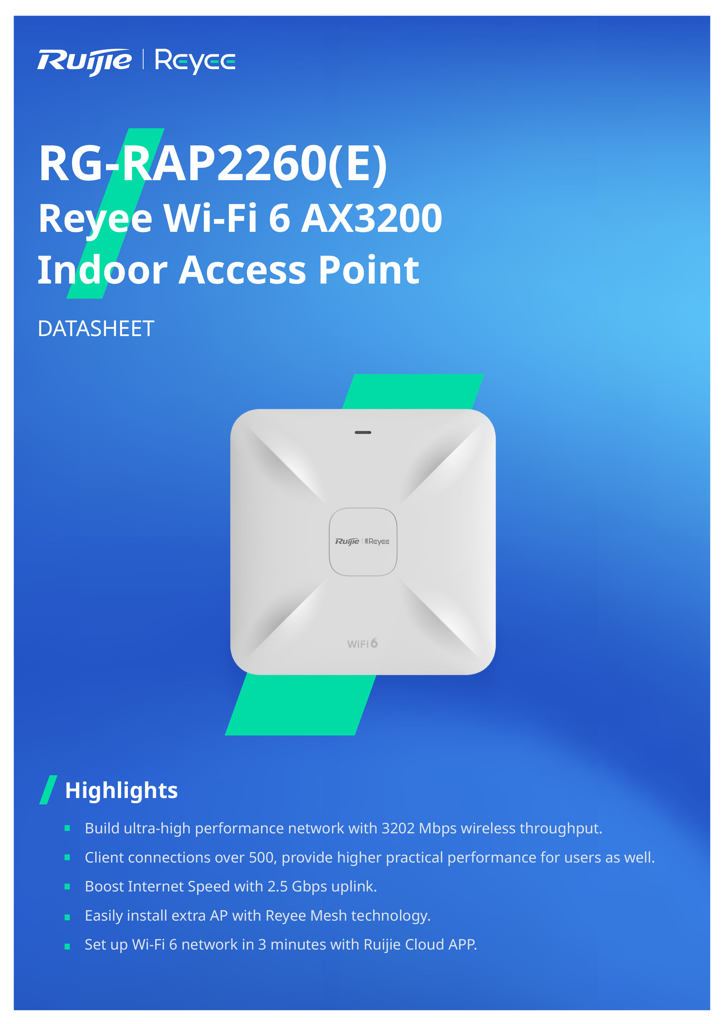 RUIJIE RG-RAP2260(E) Cloud Access Point, Wi-Fi 6, AX 3202Mbps, 2.5GE Port BY BILLIONAIRE SECURETECH RG-RAP2260(E)