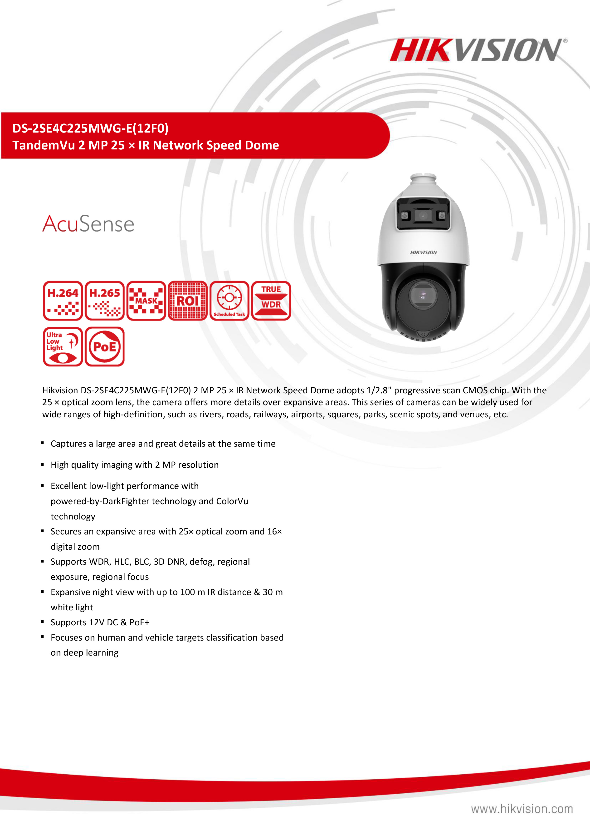 HIKVISION DS-2SE4C225MWG-E TandemVu 4-inch 2 MP 25X Colorful & IR Network Speed Dome BY BILLIONAIRE SECURETECH DS-2SE4C225MWG-E