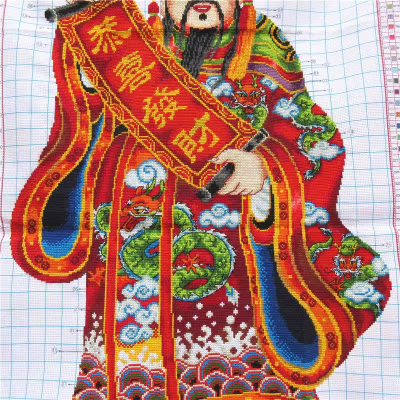 tep-1109 *สินค้าหมด* ชุดปักครอสติช ลายเทพไฉ่ซินเอี้ย (ผ้า11CTพิมพ์ลาย ปักครั้งละ 3 เส้นเล็ก) ขนาด 60*110 ซม ผ้าครอสติช 11CTพิมพ์ลายปักบนผ้า ไหมคอตตอน 30 สี ผังลาย เข็ม