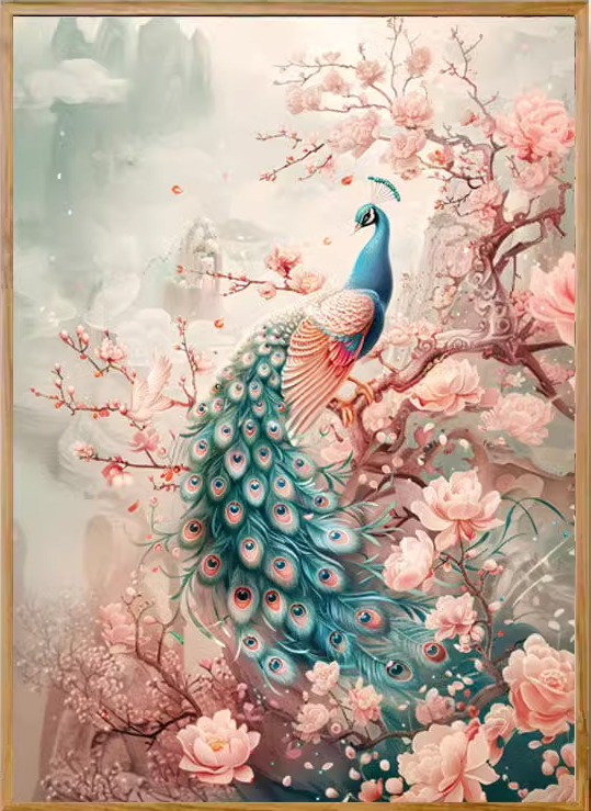 peacock-1131 *สินค้าหมด* ชุดปักครอสติช ลายนกยูงแมกโนเลีย (ปักเต็มผืนผ้า ไม่มีเดินเส้น ผ้า11CTพิมพ์ลาย ปัก 3 เส้นเล็ก) ขนาด 50*70 ซม.ผ้าครอสติช 11CTพิมพ์ลายปักบนผ้า ไหมคอตตอน 40 สี ผังลาย เข็ม