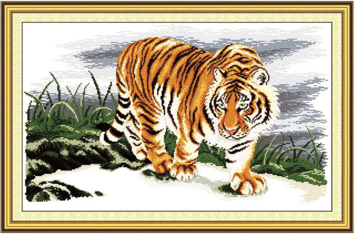 tiger-1001 *พร้อมส่ง* ชุดปักครอสติช ลายเสือมงคล (ผ้า11CTพิมพ์ลาย ปัก 3 เส้นเล็ก) ขนาด 70*48 ซม.ผ้าครอสติช 11CTพิมพ์ลายปักบนผ้า ไหมคอตตอน 33 สี ผังลาย เข็ม