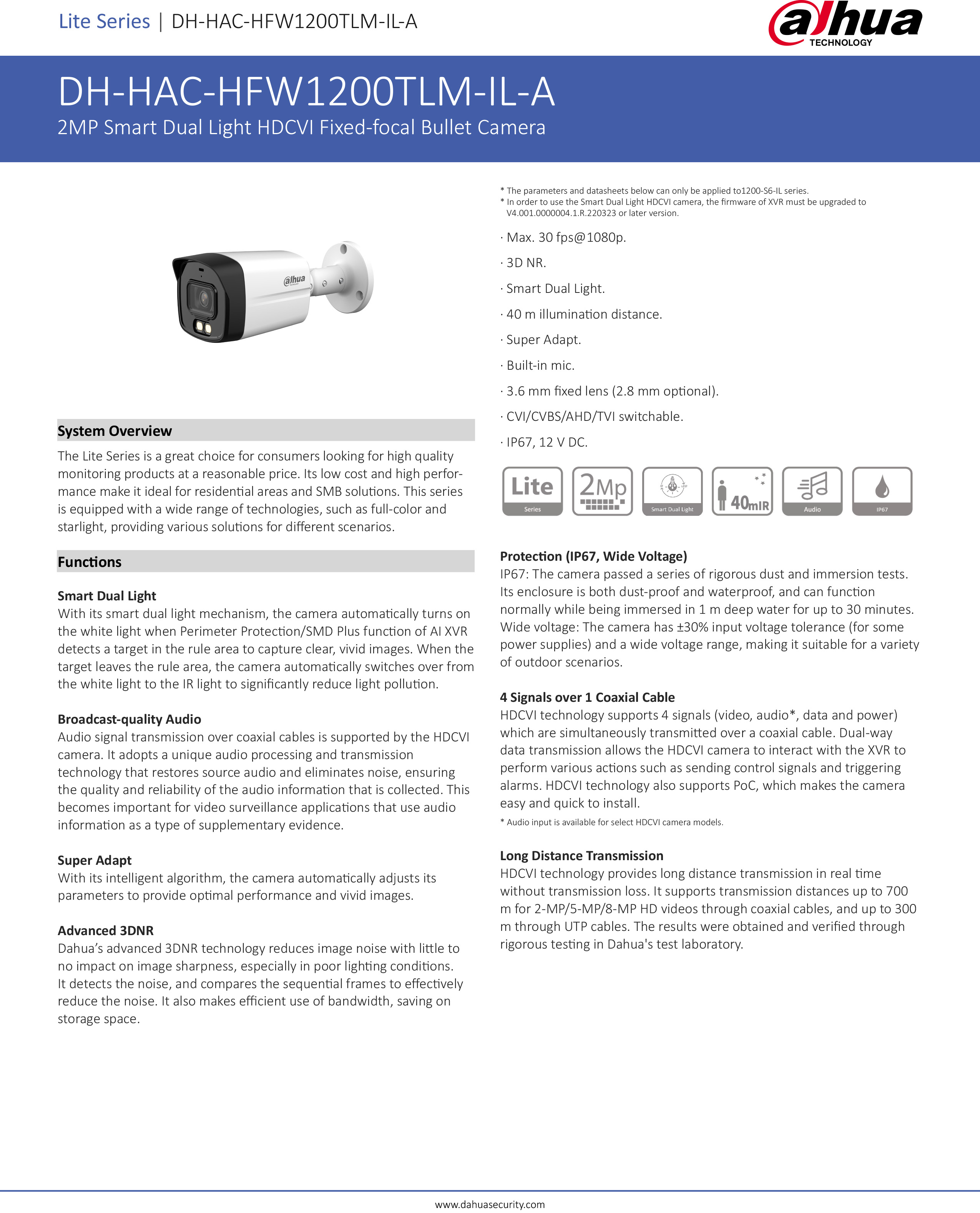 DAHUA HFW1200TLMP-IL-A กล้องวงจรปิดระบบ HD 2 MP Smart Dual Light มีไมค์ในตัว BY BILLIONAIRE SECURETECH HFW1200TLMP-IL-A