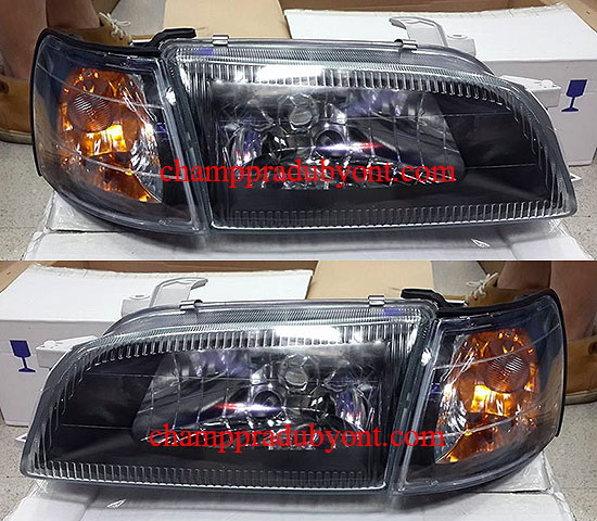 ไฟหน้าเพชร TOYOTA CORONA ST190-ST191 92-97 ดำ พร้อมมุมดำ หน้ากระจก (V.2)