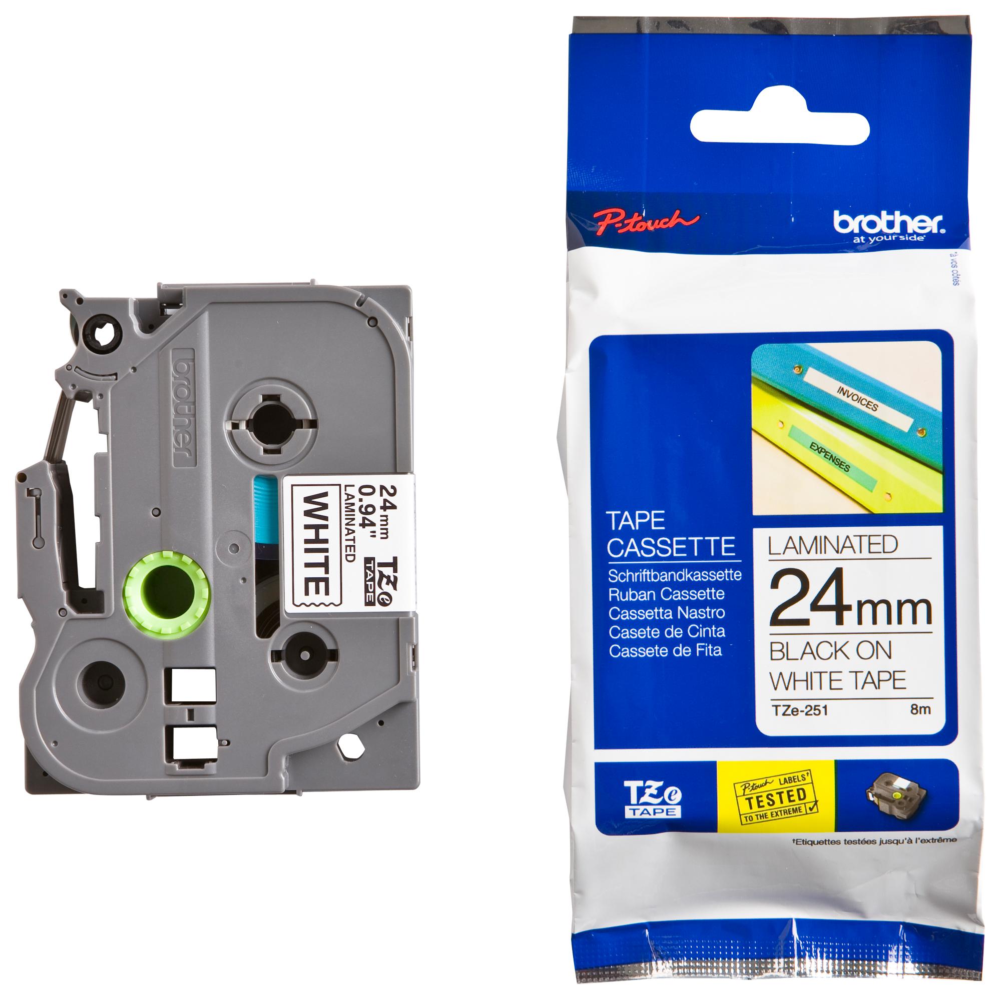 เทปพิมพ์อักษร BROTHER 24 mm. - อักษรดำพื้นขาว TZE-251