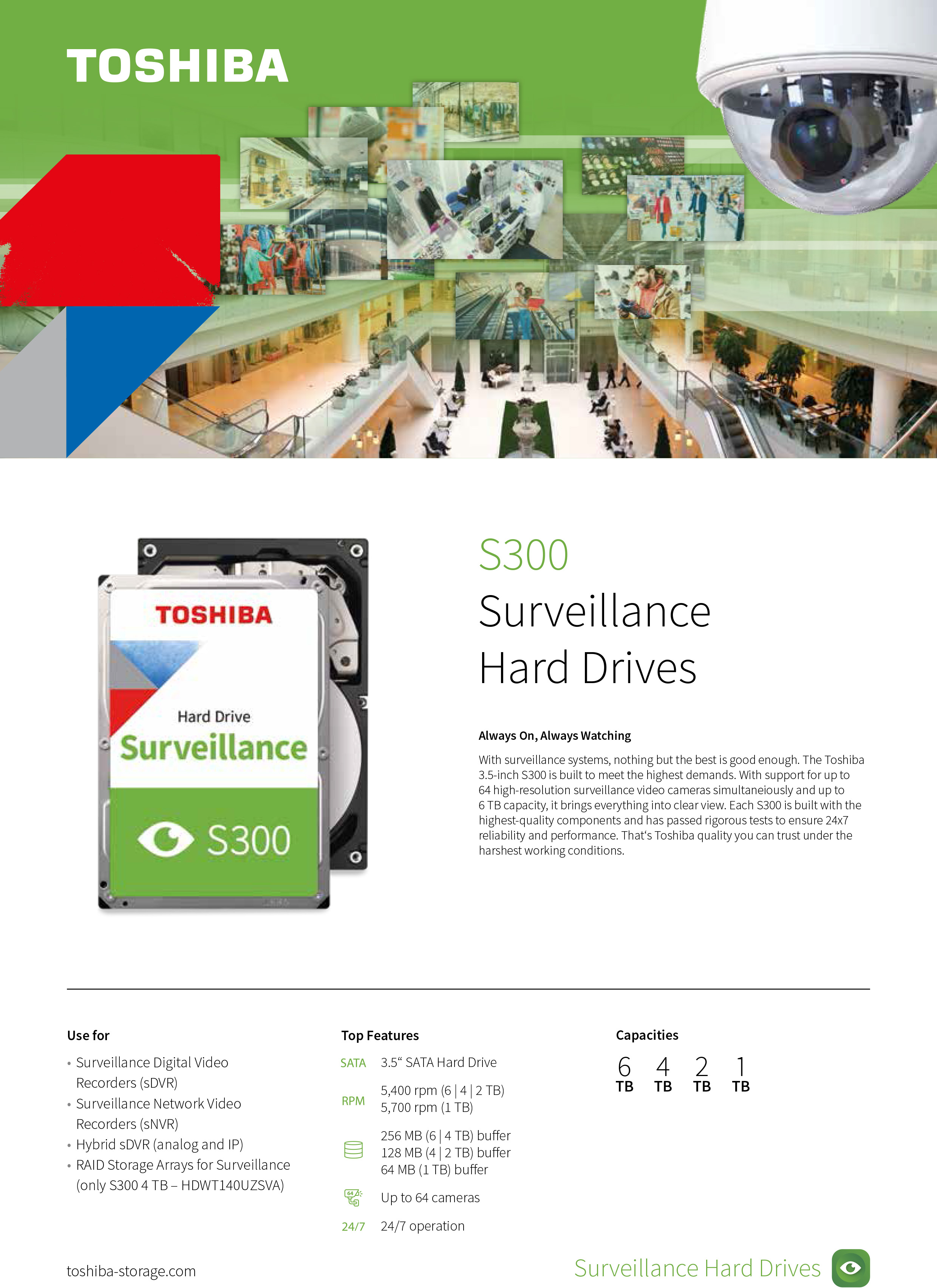 TOSHIBA S300 HARDDISK FOR CCTV 6TB 5400RPM , 256MB Buffer , SATA3 , 3.5" BY BILLIONAIRE SECURETECH TOSHIBA S300 6TB