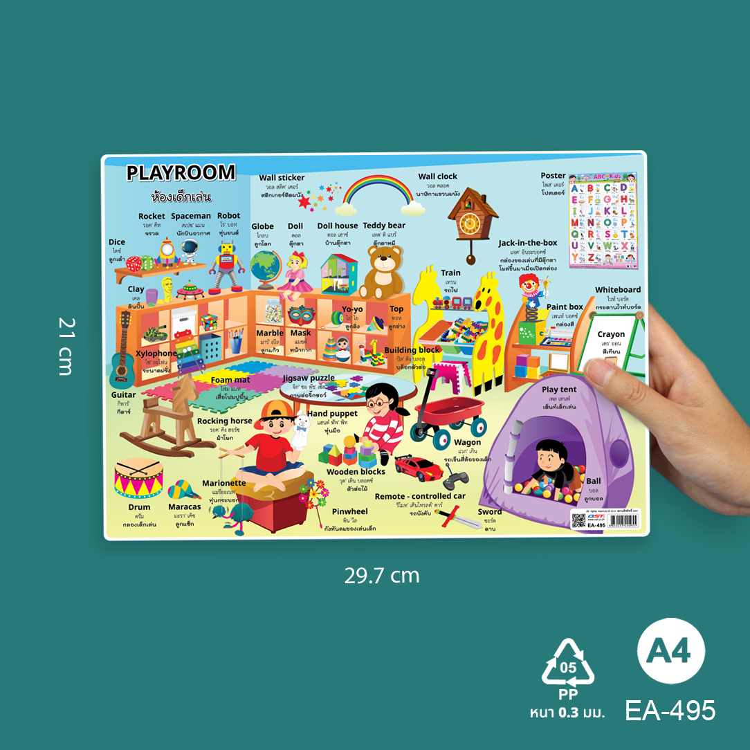 โปสเตอร์ความรู้ ชุดคำศัพท์ใช้บ่อย ไทย-อังกฤษ ขนาด A4 EA-495 ห้องเด็กเล่น