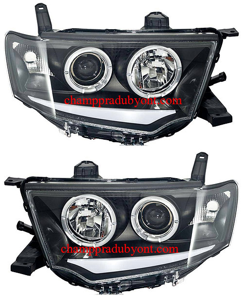 ไฟหน้าโปรเจคเตอร์ MITSUBISHI PAJERO SPORT 09-14 ดำ วงแหวน LED ยาว