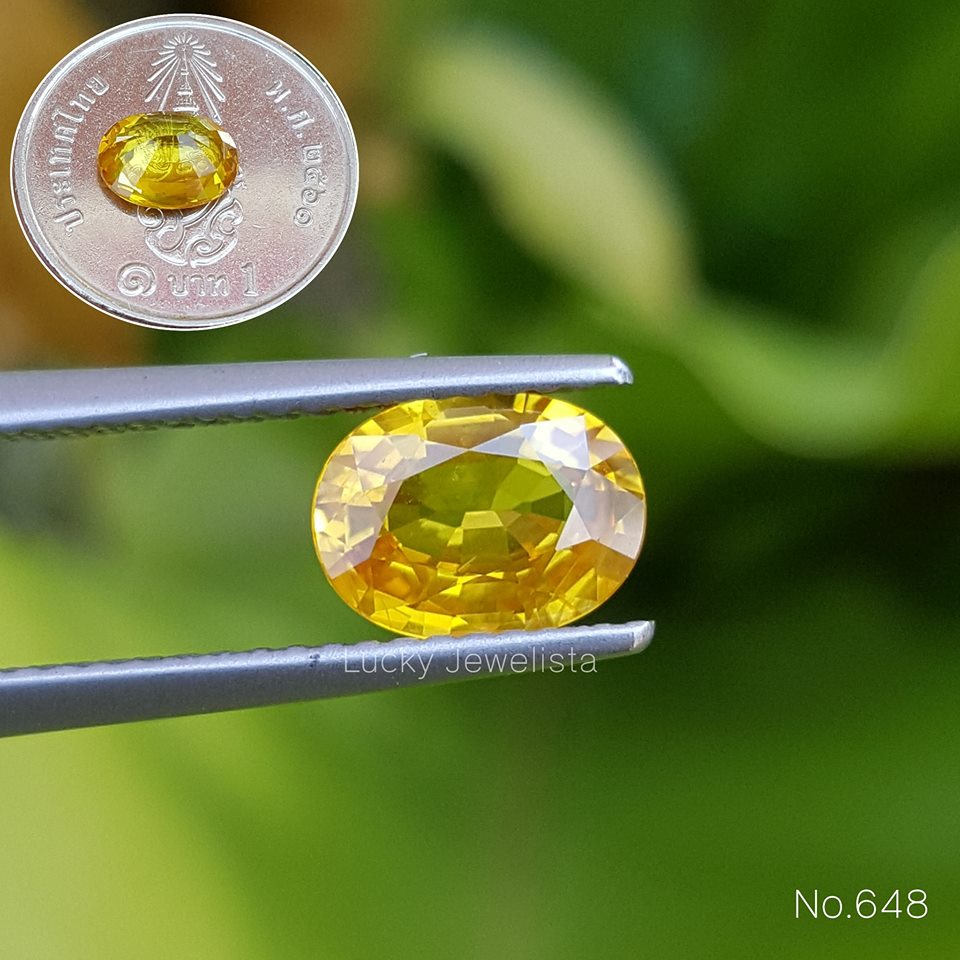 พลอยบุษราคัมบางกะจะ Yellow Sapphire สีน้ำทอง 1.45 กะรัต