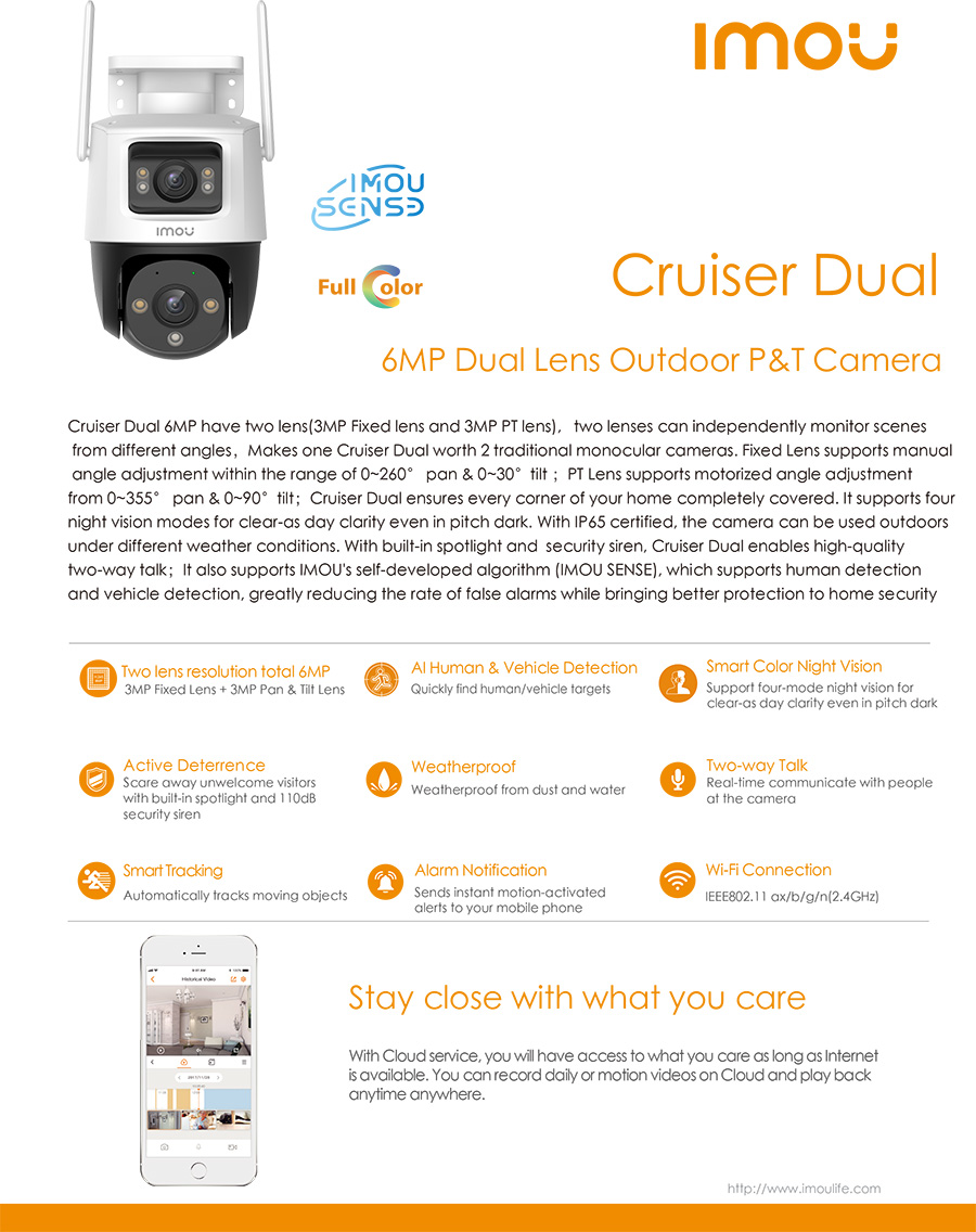 IMOU CRUISER DUAL 6MP (3MP + 3MP) IPC-S7XP-6M0WED กล้องวงจรปิดระบบ IP WIFI มีไมค์และลำโพงในตัว ใช้งานภายนอกได้ BY BILLIONAIRE SECURETECH CRUISER DUAL 6MP