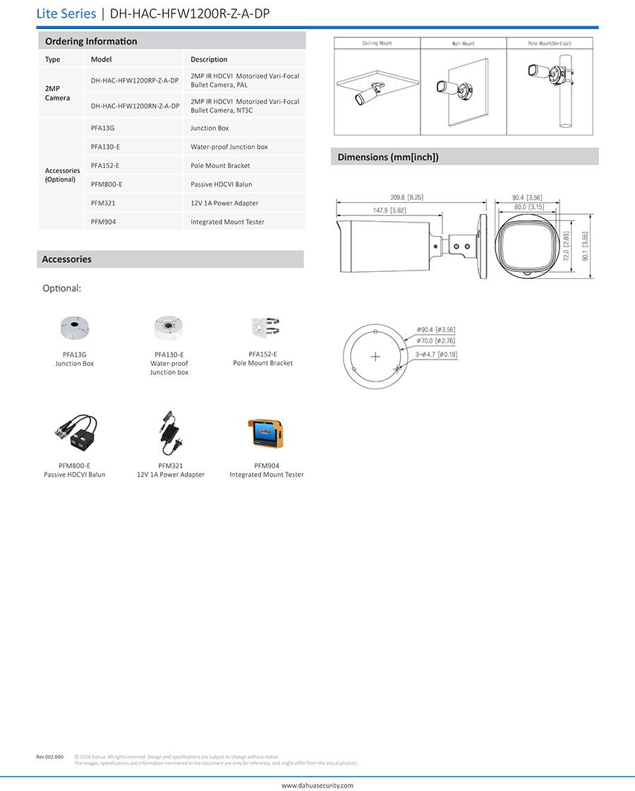 DAHUA HAC-HFW1200R-Z-A กล้องวงจรปิด ระบบ HD 2MP เลนส์ซูม IR HDCVI Motorized Vari-Focal Bullet Camera BY BILLIONAIRE SECURETECH HAC-HFW1200R-Z-