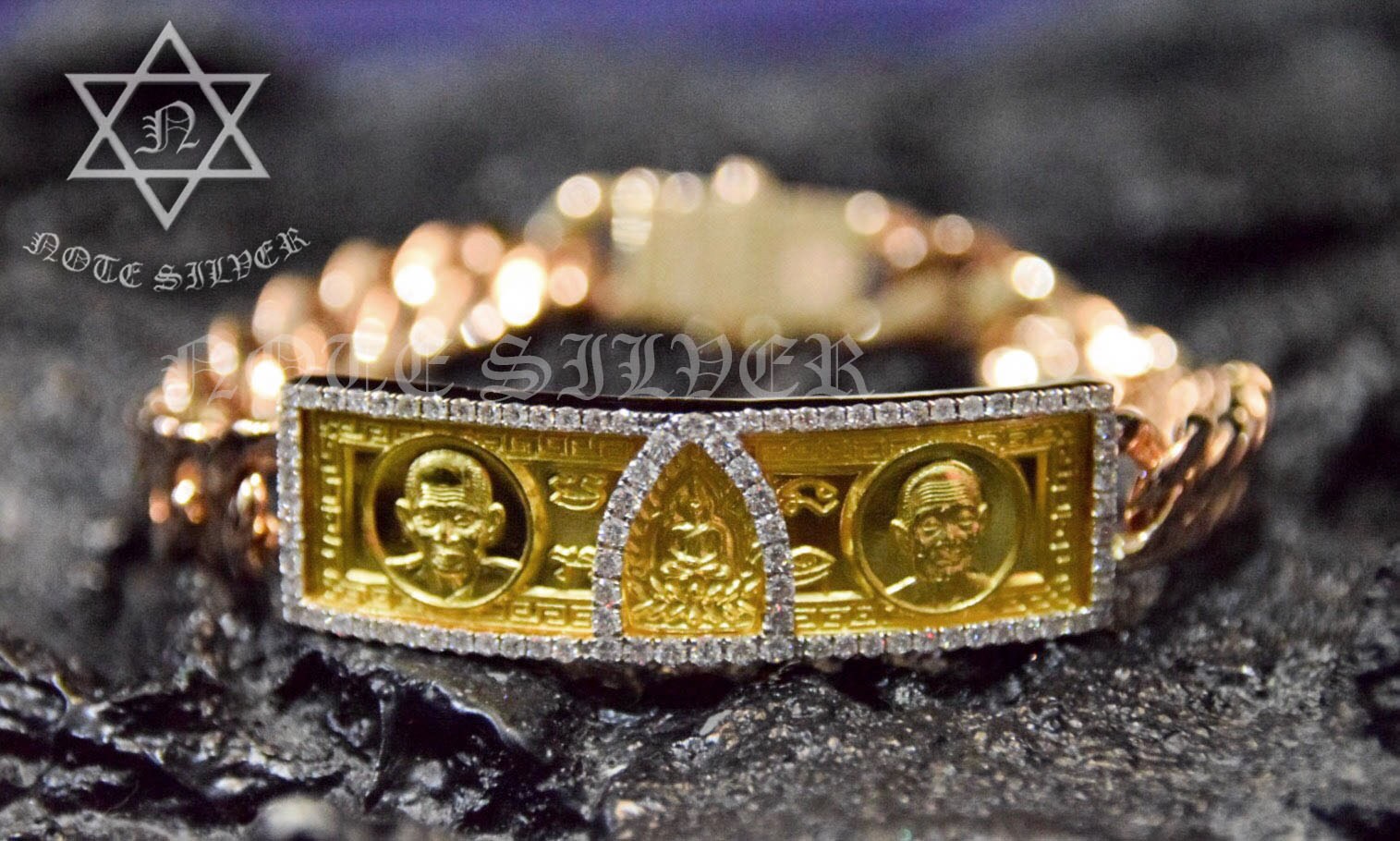 เลสข้อมือทองพิ้งโกลแท้ ยกซุ้มล้อมเพชร 18K Pink/Rose Gold (ไม่รวมหน้าเลสทองคำ) NSPG1710