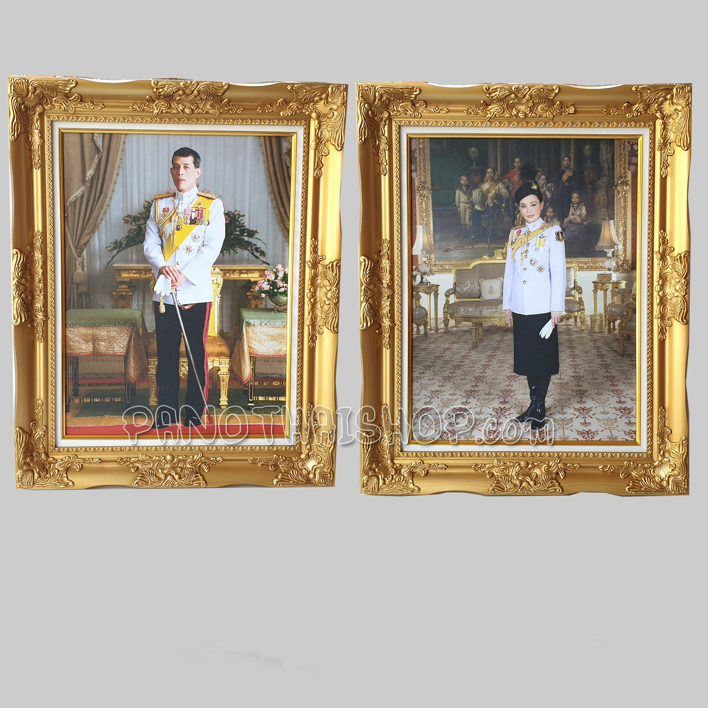 กรอบรูป กรอบรูปหลุยส์ กรอบรูปในหลวง กรอบรูปพระราชินี รูปติดผนัง อย่างดี อัดเคลือบกันน้ำน้ำเบา ขนาดรวมกรอบ 21*26 นิ้ว 1คู่