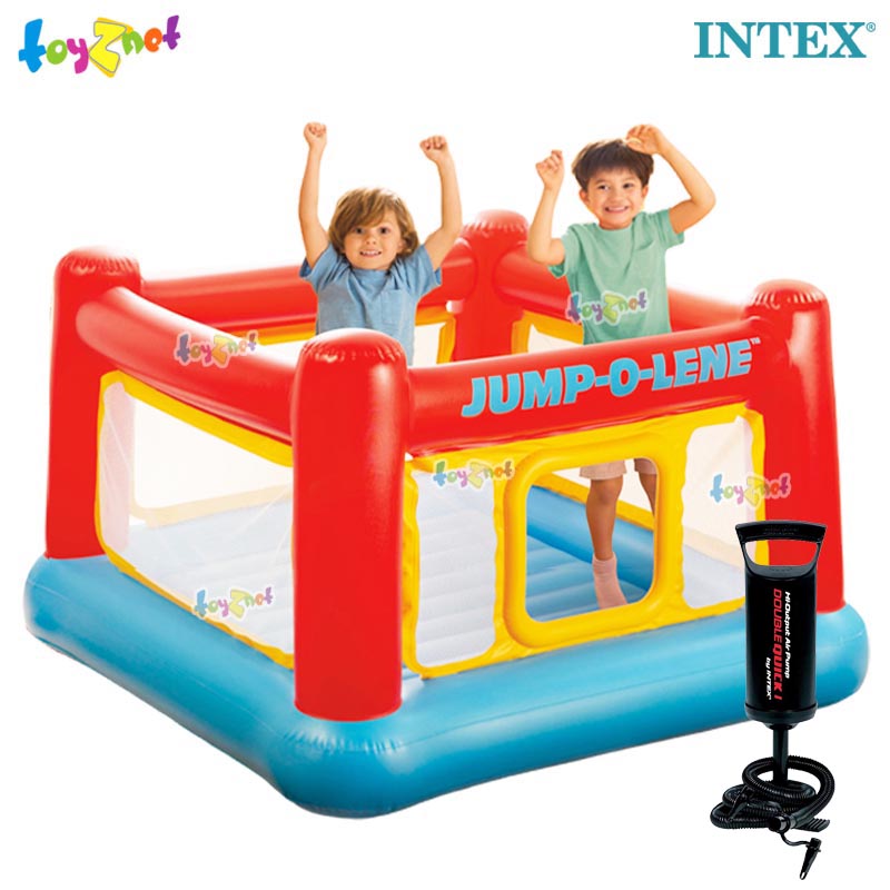 Intex ส่งฟรี เบาะกระโดด จั๊ม-โอ-ลีน 1.74x1.74x1.12 ม. รุ่น 48260 + ที่สูบลมดับเบิ้ลควิ๊ก วัน 4