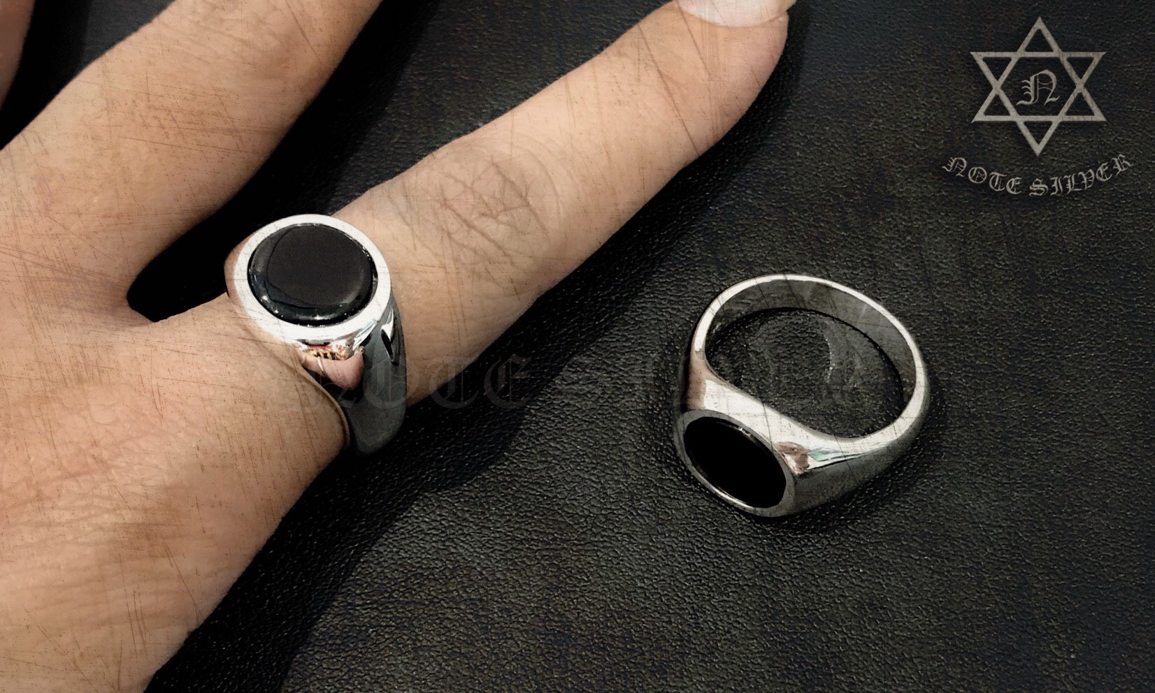 แหวนเงินแท้ ฝังนิลหน้าเรียบ ทรงกลม ONYX & Sterling Silver 925 NSRG2473