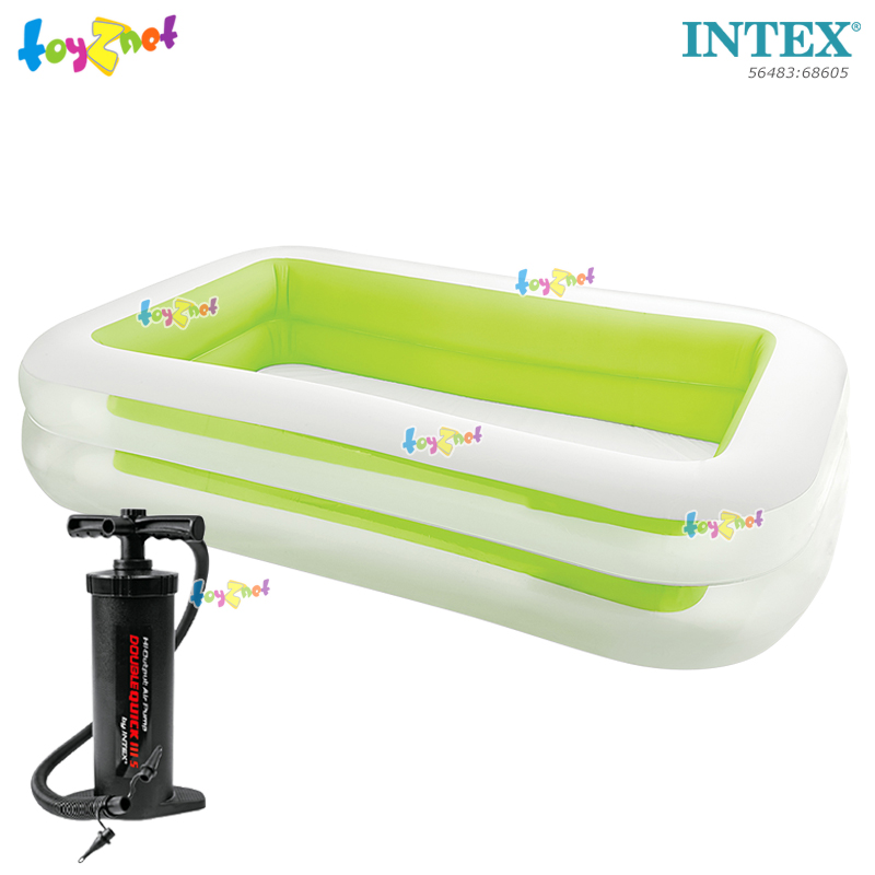 Intex Family Pool 2.62x1.75x0.56 m Green No.56483 + DQIII-S Air Pump (Inflate/Deflate)